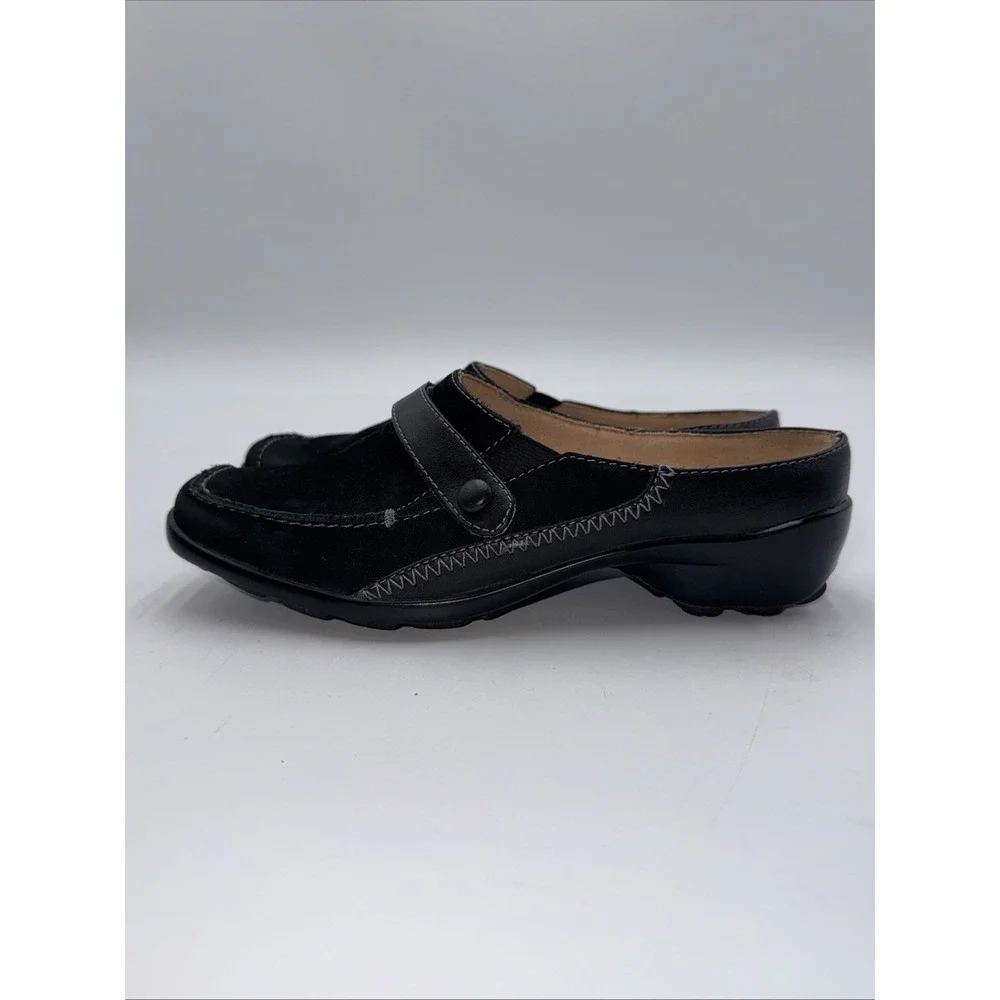 Naturalizer Black Leather Suede JOYFUL Mule Slip On Women's Size 4.5M Square Toe